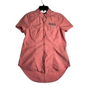 Harley‎ Davidson HD Short Sleeve Salmon Pearl Snap Shirt Womens Medium